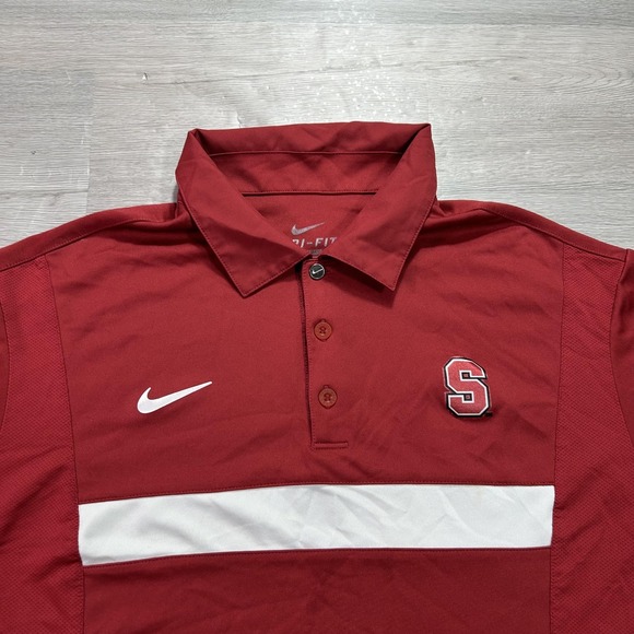 Stanford Cardinal Polo Shirt Mens Large Red Nike Dri Fit Golf Performance - Picture 4 of 11